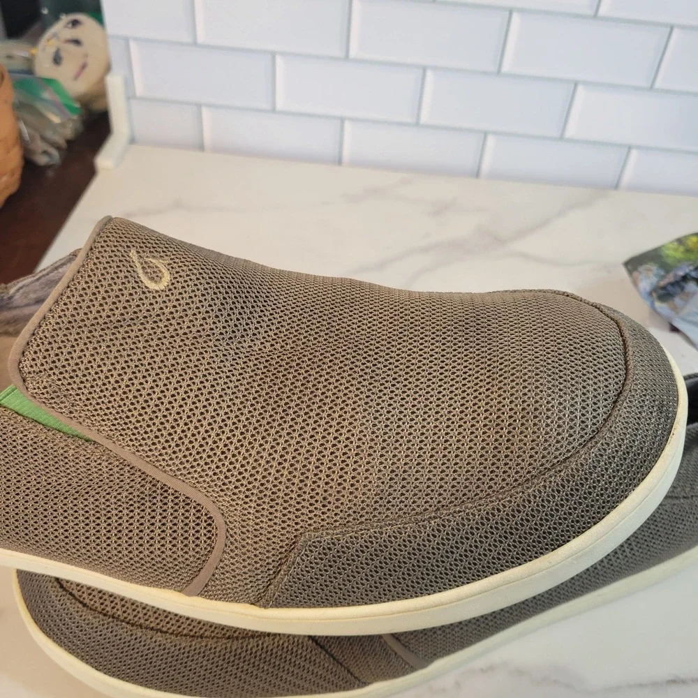 OluKai Nohea Mesh Mens Slip On Loafers Mustang Grey Brown 10188-13AP Size 14